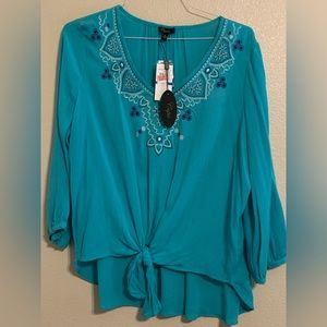 Cupio Womens Flowy Front Tie Blouse Size XL